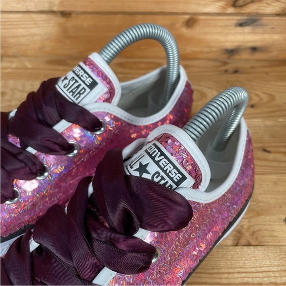 CONVERSE All Star Trainers Size UK 4 Womens Pink Sequin Glitter Lace Up Shoes - Picture 10 of 13
